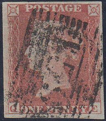 58910 - Pl.168(QE)(SG8). Used 1853 1d pl.168 (SG168) lettered QE, four margins, heavy cancellation.