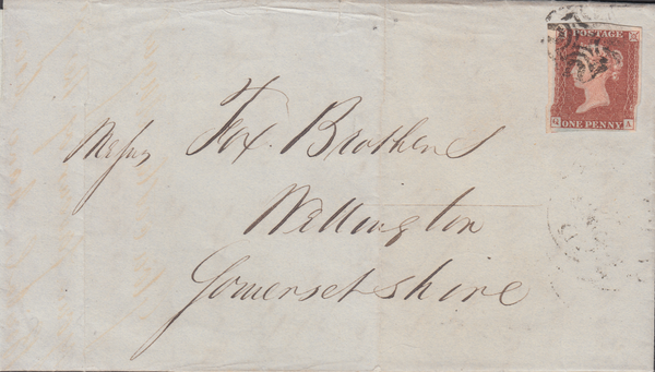 58950 1843 MAIL GLOUCESTER TO WELLINGTON (SOMS) WITH 'SOUTHGATE/GLOUCESTER' HAND STAMP (GL417)/PL.28 (SG8)(QA).