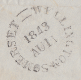58950 1843 MAIL GLOUCESTER TO WELLINGTON (SOMS) WITH 'SOUTHGATE/GLOUCESTER' HAND STAMP (GL417)/PL.28 (SG8)(QA).