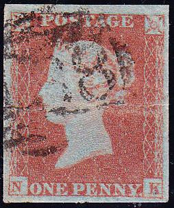 59367 - 1852 1d pl.147 (NK)(SG 8). Used example lettered N...