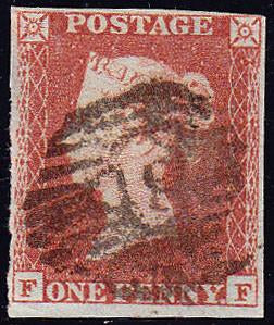 59373 - 1852 1d pl.142 (FF)(SG 8). Good used lettered FF w...