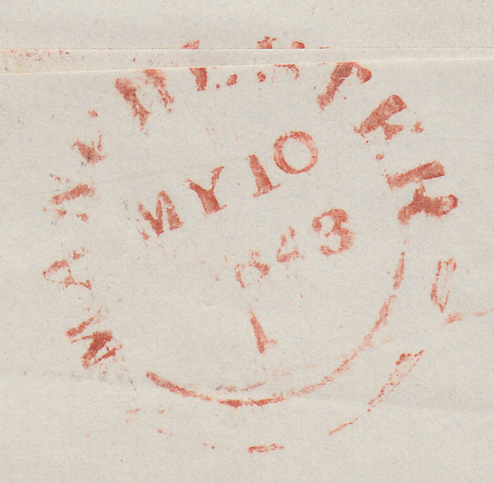 59386 1843 MAIL MANCHESTER TO ABERYSTWITH WITH NORMAL MALTESE CROSS, 1D PL.25(SG8)(GF).