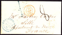 59433 - 1851 MAIL BRADFORD YORKS TO LILLE FRANCE. Envelope Bradford (Yorks) to Lille, France, p...