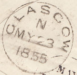 59958 1855 MAIL COATE BRIDGE (NORTH LANARK) TO LEITH WITH 'COATE BRIDGE' DATE STAMP USED AS CANCELLATION.