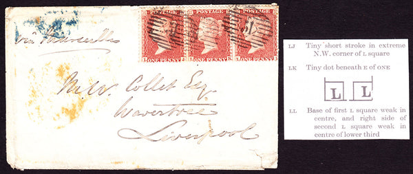 61145 1856 CRIMEAN WAR MAIL TO LIVERPOOL 1D PL. 6 (SPEC C6)(LJ LK LL).