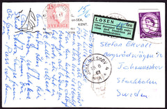 61149 - 1961 UNDERPAID MAIL UK TO SWEDEN. Post card Margate to Sweden with 3d wildi...