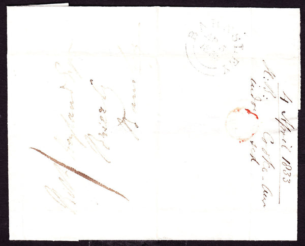 61319 - YORKSHIRE. 1833 wrapper, used locally in Barnsley,...