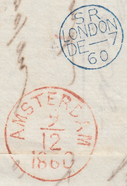 61539 1860 MAIL TO HOLLAND LINE-ENGRAVED AND SURFACE PRINTED MIXED ISSUES.