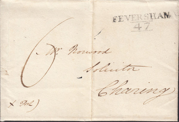61739 - 1821 MAIL FEVERSHAM TO CHARING WITH MANUSCRIPT 'X Post'/POST MASTERS PERK.