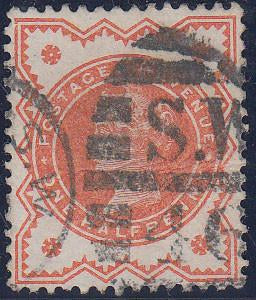 62192 - 1887 ½d vermilion FRAME DAMAGE (SG 197). Good used...