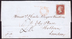 62822 1850 MAIL DOVER TO LONDON WITH 1D (SG8), POSTAGE UNDERPAID WITH CHARGE MARKS.