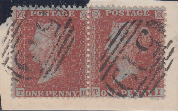62836 - CUMBERLAND/1855 '519' NUMERAL OF MARYPORT. Fine horizontal pair 1855 Die 2 1d pl.4 S.C.14 (SG...