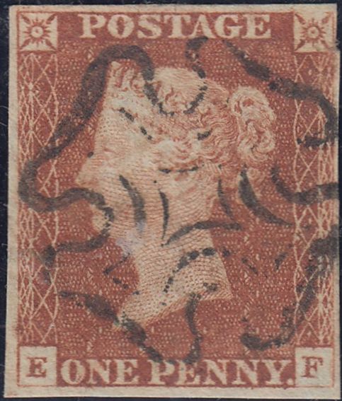 63077 - 1841 1d imperf pl.14 lettered EF (SG 8). A fine to...