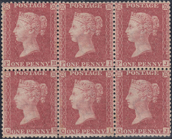 63670 - 1857 DIE 2 1D PLATE 45 ON WHITE PAPER L.C.14 (SG40) MINT BLOCK OF SIX.