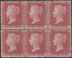 63670 - 1857 DIE 2 1D PLATE 45 ON WHITE PAPER L.C.14 (SG40) MINT BLOCK OF SIX.