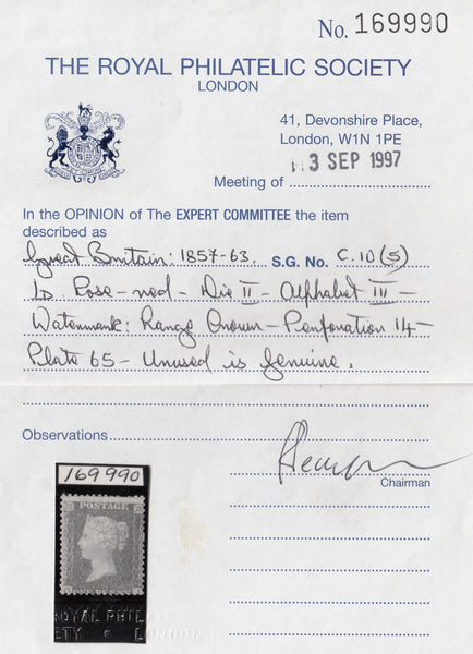 63786 - 1861 DIE 2 PLATE 65 (SG40)(OI) MINT EXAMPL...