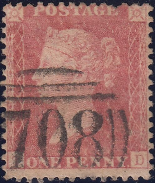 63818 - 1860 DIE 2 1D PLATE 64 (SG40)(TD CO-INCIDENT RE-ENTRY). Good used 1860