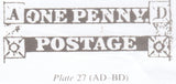 63890 1857 DIE 2 1D PL.27 'BD MAJOR RE-ENTRY' WHITE PAPER (SG40)(SPEC C10f).
