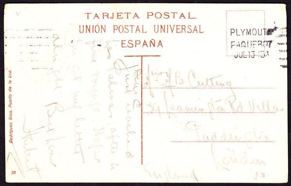63961 - 1913 UNPAID MAIL SPAIN? TO PADDINGTON. 1913 post card to Paddington, no stamp...