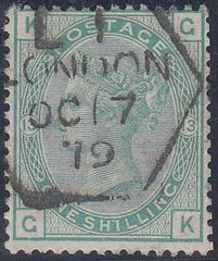 64106  1876 1/- GREEN PL.13 (SG 150)(GK) USED.