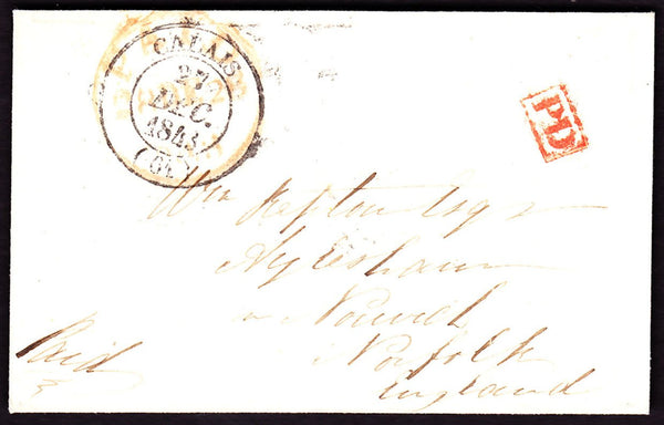 64221 - 1843 NORFOLK/INCOMING MAIL EX CALAIS. Envelope Calais to Nor...