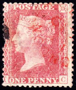 64659 - 1857 1d star (SG 40) RED CANCELLATION. A used exam...