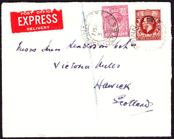 64770 - EXPRESS MAIL. 1936 envelope Pinner to Hawick, Scot...