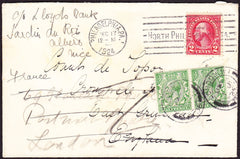 64785 - 1924 COMBINATION FRANKING USA AND GB STAMPS. 1924 envelope Philadelphia, ...