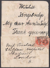 64854 1896 ORNATE ENVELOPE WITH MATCHING WRITING PAPER KINGSBRIDGE, DEVON TO LONDON.