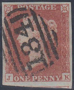 65035 - Pl.169(JK)(SG8). Fine used 1853 1d pl.169 (SG8) lettered JK