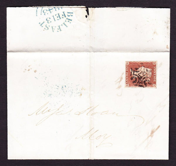 65106 - 1843 BELFAST TYPE 2 MALTESE CROSS ON COVER (NOT THE SPECIAL AS LISTED BY SG)/PL.19 (KH)(SG8).