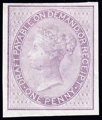 65230 - POSTAL FISCAL IMPRIMATUR. 1857 1d lilac Draft stam...