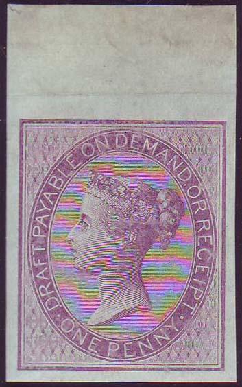 65231 - POSTAL FISCAL IMPRIMATUR. 1855 1d lilac Draft stam...