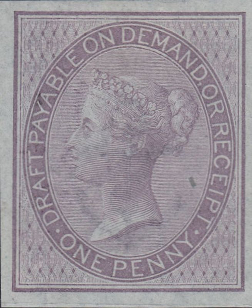 65234 - 1857 1D LILAC POSTAL (SGF7) IMPERFORATE IMPRIMATUR. A very fine imperforate imprimatur