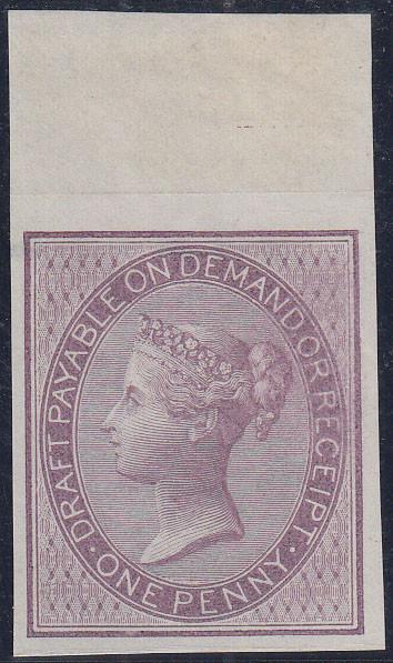 65237 - POSTAL FISCAL IMPRIMATUR. 1856 1d lilac Draft stam...