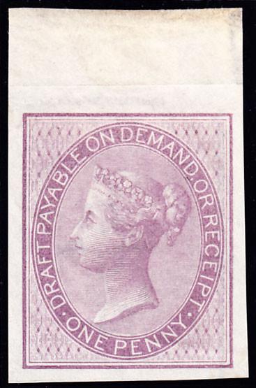 65238 - POSTAL FISCAL IMPRIMATUR. 1856 1d lilac Draft stam...