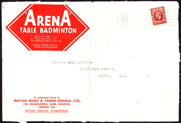 65650 - 1936 SPORT ADVERTISING/MAIL HACKNEY TO DUBLIN. Large envelope (228x153) Hackney to Dublin (some...