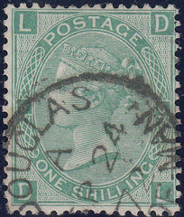 65705 - 1867 1/- GREEN Pl.6(SG115)(DL)/ISLE OF MAN. Good used lettere...