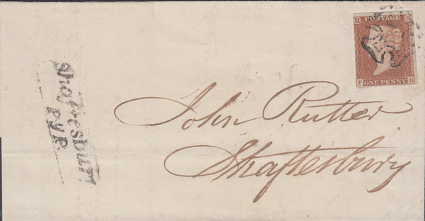 65770 - DORSET/SHAFTESBURY PENNY POST/1D RED IMPERF(SG8). Undated wrapper to Shaftesbury with three ...