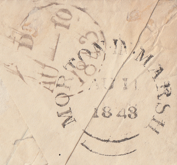 65801 -  1843 1D PINK ENVELOPE/LONDON NUMBER "6" IN MALTESE CROSS. A g...