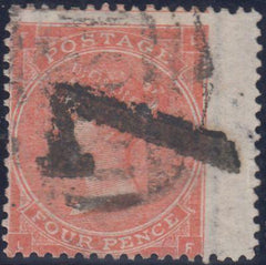 65804 - 1862 4D (SG80)(LF) '7' CHARGE MARK CANCELLATION. Good used 1862 4d pale red (SG80) lettered LF wi...