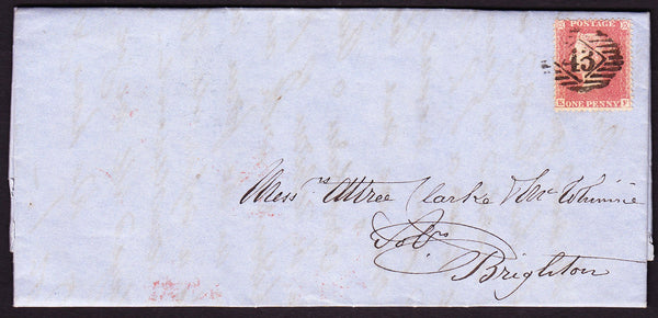 66192 - 1857 TRANSITIONAL SHADE PALE RED SHADE (SPEC C9(3) ON COVER LONDON TO BRIGHTON.  Entire London  to Brighton with die 2 1d star...