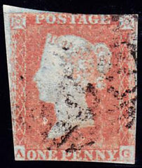 66236 - 1852 1d pl.139(AG) (SG 8). Used example lettered AG...