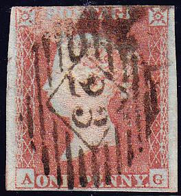 66245 - 1852 1d pl.146 (AG)(SG 8). Used example lettered A...