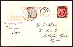 66338 - 1905 UNDERPAID MAIL KENT TO ALGERIA/POSTAGE DUE. 1905 post card Canterbury Cathedr...