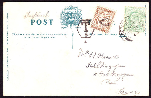 66339 - 1906 UNDERPAID MAIL SURREY TO PARIS. 1906 post card of Stratford fro...