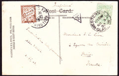 66341 - 1908 UNDERPAID MAIL GLASGOW TO PARIS/POSTAGE DUE. 1908 post card Mason's Cove Arbroath G...