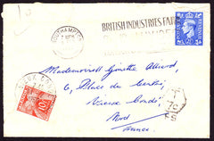 66418 - 1950 UNDERPAID MAIL UK TO FRANCE. Envelope (imperfections) S...