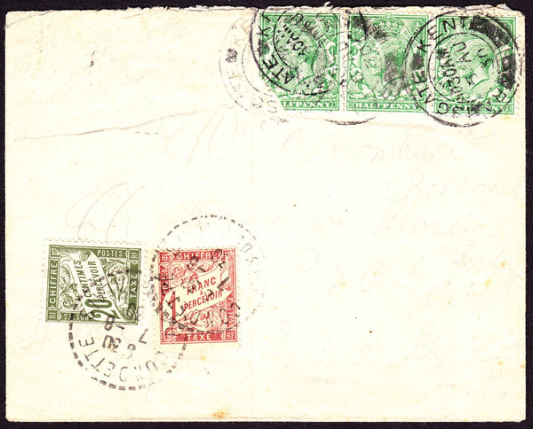 66469 -1930 UNDERPAID MAIL RAMSGATE TO FRANCE. 1930 envelope (some creasing) Ra...