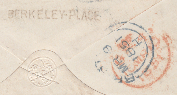 66736 - BRISTOL 'BERKELEY-PLACE' RECEIVERS' HANDSTAMP/PLATE 105 (GL). 1851 envelope Bristol to London with fine...